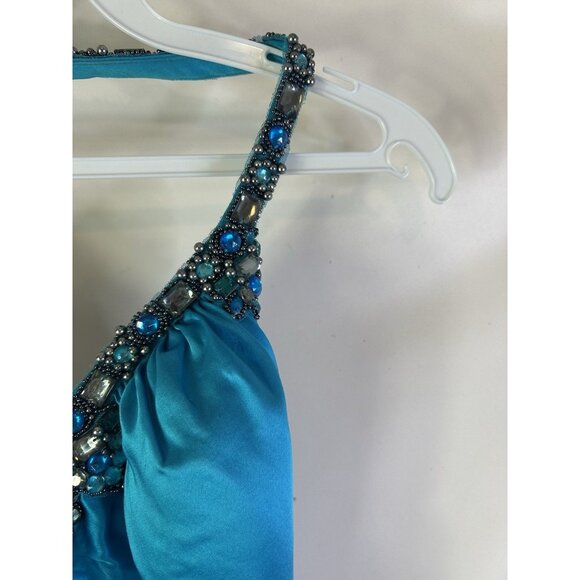 Vintage Y2K Cache Silk Satin Embellished Halter Gown Dress HOCO Prom - Picture 5 of 9